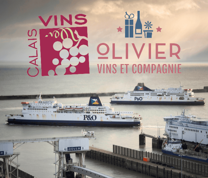 P&O Ferries et logos Calais Vins et Olivier Vins et Compagnie