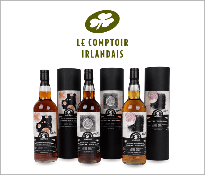 bouteilles #INK et logo Le Comptoir Irlandais