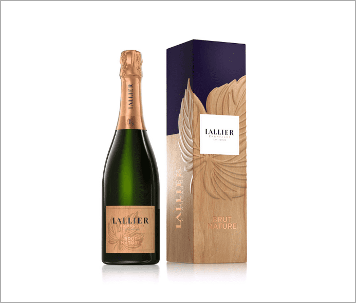 bouteille champagne Lallier Brut Nature et son étuit